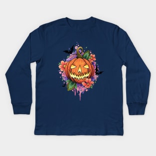 Jack O Lantern Pumpkin Design by Lorna Laine Kids Long Sleeve T-Shirt